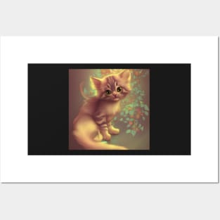 Cute Kitten Beautiful Eyes | White, brown and red cat with green eyes | Digital art Sticker Posters and Art